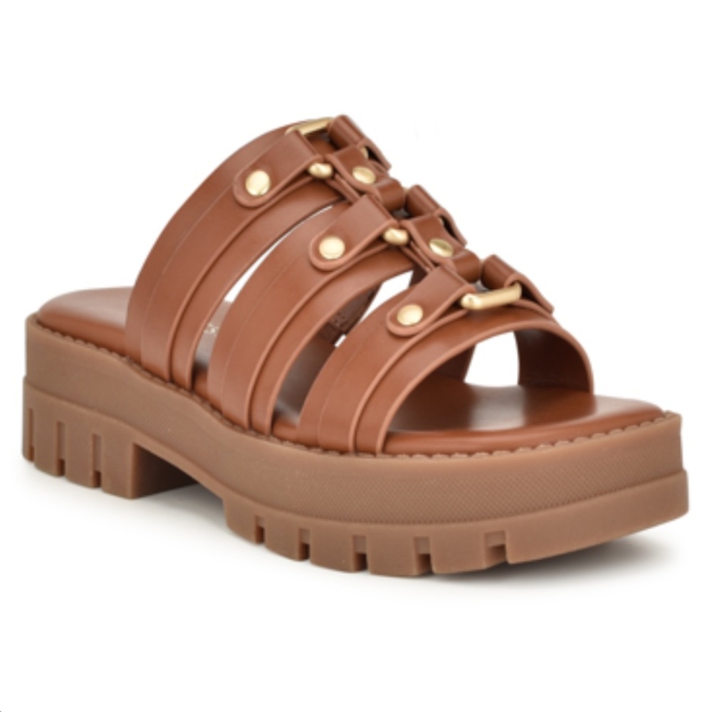 NINE WEST Cazz Platform Slide Sandal In Medium Brown